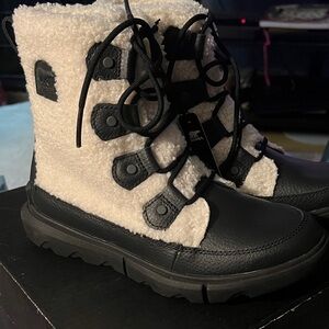 Sorel Black and White Lace Up Boots